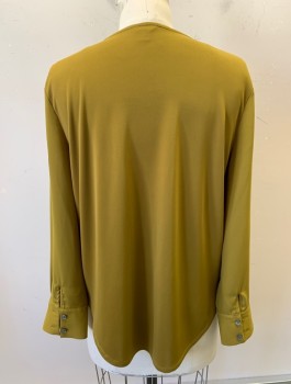 Womens, Blouse, ANN TAYLOR, Pea Green, Polyester, Spandex, Solid, S, Crepe, Pullover, 3/4 Sleeves, V-Neck With Small Crossover