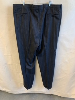 JACK VICTOR, Charcoal Gray, Gray, Wool, Stripes - Pin, Slant Pockets, Zip Front, Pleat Front, Cuffed, 2 Welt Pockets at Back