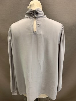 JOHNS GIRL , Gray, Polyester, Solid, L/S Twist Mock Neck 2 Covered Buttons @ Neck and 1 @ Cuff