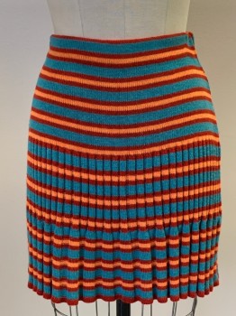 OILEY, Red, Blue, Orange, Wool, Polyester, Stripes, Knit, Elastic waist Band, Pleated Bottom
