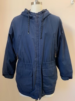 Mens, Jacket, PACIFIC TRAIL, Navy Blue, Polyester, Solid, C: 42, L, Good With D String, Zip Front, 2 Zipper Pocket & 2 Flap Pockets, Velcro Cuffs, Inner D String At Waist 