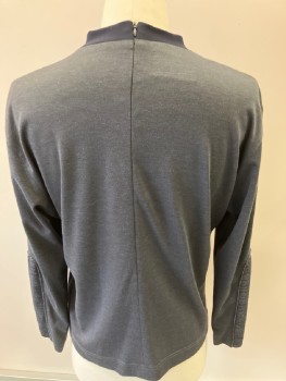 Mens, Tops, MTO, Charcoal Gray, Graphite Gray, Black, Navy Blue, Cotton, Solid, 44, Band Collar, "V"  Shape Piping Trim, Heathered  Inset  On Sleeves,  2 Color Weave CB Zip
