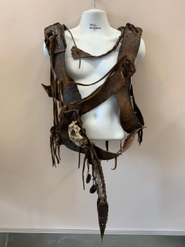 Unisex, Sci-Fi/Fantasy Harness, MTO, Brown, Leather, OS, Multiple Straps, Animal Tail, Silver Grommets, Animal's Skull