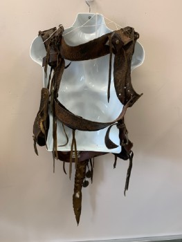 Unisex, Sci-Fi/Fantasy Harness, MTO, Brown, Leather, OS, Multiple Straps, Animal Tail, Silver Grommets, Animal's Skull
