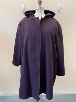 Womens, Coat, STEPHANIE MATTHEWS, Plum Purple, Wool, Solid, 3XL, L/S, B.F., Attached Hood, Side Pockets