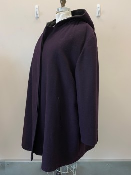 Womens, Coat, STEPHANIE MATTHEWS, Plum Purple, Wool, Solid, 3XL, L/S, B.F., Attached Hood, Side Pockets