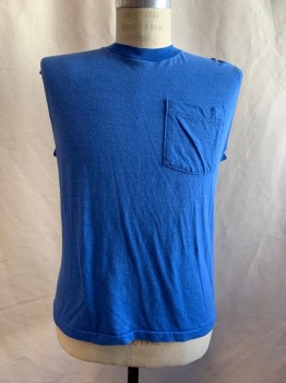 Mens, T-shirt, FRUIT OF THE LOOM, Blue, Cotton, Solid, L, Sleeveless, Ribbed Collar, Ribbed Cuffs