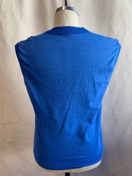 Mens, T-shirt, FRUIT OF THE LOOM, Blue, Cotton, Solid, L, Sleeveless, Ribbed Collar, Ribbed Cuffs