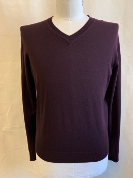 Mens, Pullover Sweater, BLOOMINDALE'S, Aubergine Purple, Wool, Solid, L, V-N,