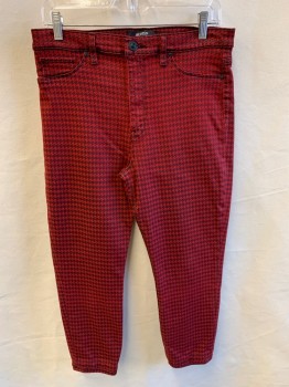 Womens, Casual Pants, HUDSON, Red, Faded Black, Poly/Cotton, Spandex, Houndstooth, W:31, F.F, Belt Loops, Bttn Tab, 5 Pckts,