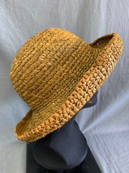 Womens, Straw Hat, N/L, Brown, Straw, 7 1/4, Textured Weave, Curved Brim, Terry Cloth Inner Hat Band