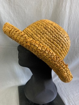 Womens, Straw Hat, N/L, Brown, Straw, 7 1/4, Textured Weave, Curved Brim, Terry Cloth Inner Hat Band