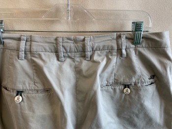 MASON'S, Gray, Cotton, Elastane, Solid, Zip Front, 2 Side Slant Pockets, 1 Tiny Pocket At Waist, , Belt Loops, 2 Back Pockets