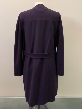 ELIE TAHARI, Plum Purple, Wool, Elastane, Solid, L/S, Open Front, Side Pockets,