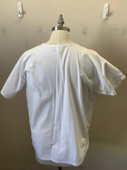 CHEROKEE, White, Cotton, Polyester, Solid, Short Sleeves, V-neck, 3 Patch Pockets at Hip