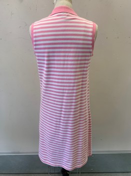 Womens, Dress, Sleeveless, TOMMY HILFIGER, Pink, White, Cotton, Elastane, Stripes - Horizontal , M, Pullover, C.A., 1/4 Button Front, Hem at Knee