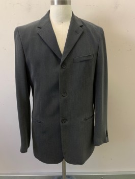 Mens, Suit, Jacket, EMPORIO ARMANI, Dk Gray, Viscose, Polyester, Solid, Stripes - Diagonal , 34/33, 40L, Single Breasted, 3 Buttons, Notched Lapel, 3 Pockets, 3 Button Cuffs