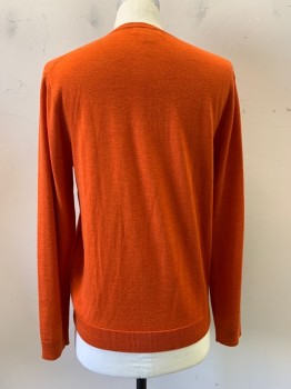 Mens, Pullover Sweater, BANANA REPUBLIC, Red-Orange, Wool, Solid, M, L/S, V Neck,