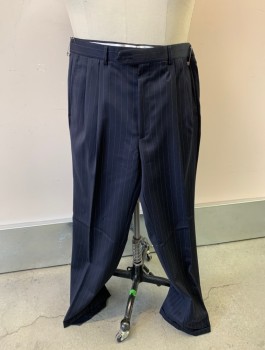 Mens, Suit, Pants, RALPH LAUREN, Navy Blue, Polyester, Viscose, Stripes - Pin, 31, 32, Double Pleat, with Cuffed Hem