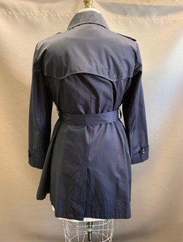 RALPH LAUREN, Navy Blue, Poly/Cotton, C.A., Double Breasted, Button Front, Epaulets, 2 Pockets, with Belt