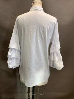 ZARA, White, Cotton, Polyamide, C.A., Button Front, 3/4 Sleeves, Ruffle Sleeves