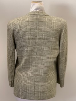 DAVID BROOKS, Brown, Camel Brown, Cream, Wool, Silk, Houndstooth, Notched Lapel, 1 Button Single Breasted, 2 Pckts,