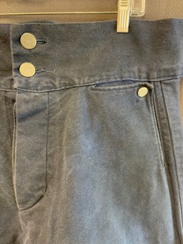 NL, Faded Navy, Cotton, Solid, Wide Waist Band, Button Front, F.F, 2 Pockets, Back Pleats, Holes For Lacing