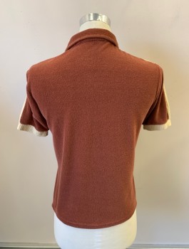 Mens, Shirt, NL, Sienna Brown, Tan Brown, Black, Poly/Cotton, Color Blocking, C40, S/S, V-N With Collar, Terry Cloth, Rib Knit