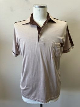 CAMPUS, Light Brown with Dark Brown Accents & Collar Facing, 3 Btns, 1 Pckt with Pleat And Button Tab Detail, S/S,