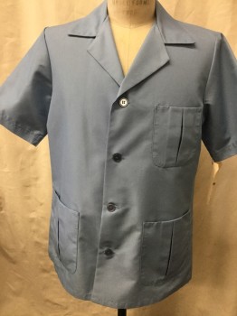 Unisex, Smock/Wrap, ANGELICA, Lt Blue, Polyester, Cotton, Solid, 40 R, Short Sleeves, Button Front, Collar Attached, 3 Pockets,