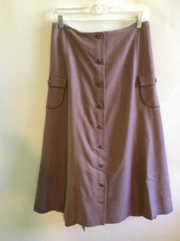 Womens, Skirt, M.T.O., Purple, Cream, Dk Purple, Wool, Leather, Herringbone, Hip36, W: 28, Culottes, Button Front Aline Skirt Over Pants, No Waistband, Back Boxpleated Pants, 2 Side Flap Curved Pockets with Dark Purple Leather Piping, Double,