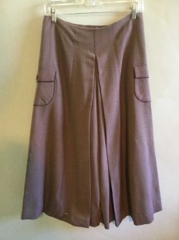 Womens, Skirt, M.T.O., Purple, Cream, Dk Purple, Wool, Leather, Herringbone, Hip36, W: 28, Culottes, Button Front Aline Skirt Over Pants, No Waistband, Back Boxpleated Pants, 2 Side Flap Curved Pockets with Dark Purple Leather Piping, Double,