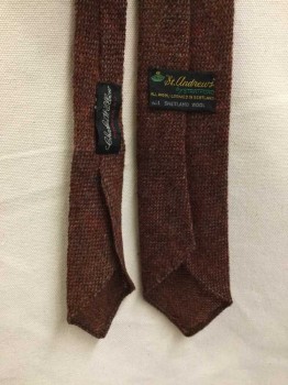 Mens, Tie, ST ANDREWS, Paprika Red, Gray, Wool, Heathered, 4 in Hand Wooly Woven