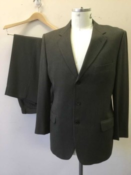 Mens, Suit, Jacket, JOSEPH ABBOUD, Dk Brown, Gray, Wool, Birds Eye Weave, 42R, Appears Charcoal, Single Breasted, Collar Attached, Notched Lapel, 3 Pockets, 2 Buttons