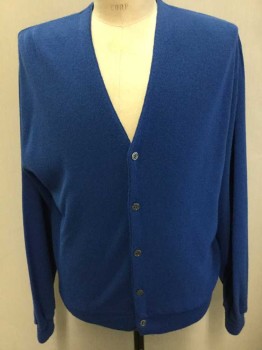 MEN'S STORE, Royal Blue, Acrylic, Solid, V-neck, 6 Buttons,