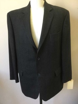 Mens, Sportcoat/Blazer, JOSEPH FEISS, Gray, Black, Silk, Wool, Plaid, 46, Single Breasted, Collar Attached, Notched Lapel, 3 Pockets, 2 Buttons