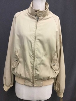 Mens, Windbreaker, PETER'S, Beige, Polyester, Solid, 40, Zip Front, 2 Pocket, with Button Tab, Stand Collar,