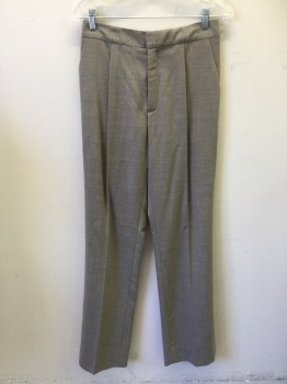 Womens, Suit, Pants, BOY. BAND Of OUTSIDE, Lt Brown, Wool, Solid, Heathered, 2, Pleated Front, Zip Fly, 4 Pockets, Straight Leg