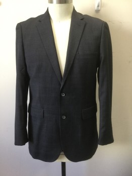 NAUTICA, Gray, Dk Gray, Blue, Wool, Check - Micro , Grid , Gray/Dark Gray Microcheck with Faint Blue Double Grid Lines, Single Breasted, Notched Lapel, 2 Buttons, 3 Pockets, Solid Gray Satin Lining