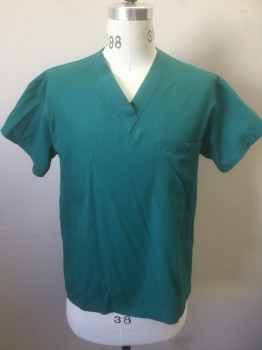 N/L, Forest Green, Poly/Cotton, Solid, Short Sleeves, V-neck, 1 Patch Pocket