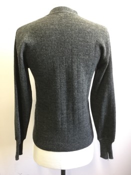 Mens, Sweater, MC GREGOR, Charcoal Gray, Wool, Heathered, L, 42, Cardigan, V-neck, Long Sleeves, 5 Buttons, 2 Pockets, Subtle Wide Rib Knit,