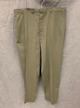 N/L, Dk Green, Wool, Solid, Flat Front, 4 Pockets, Belt Loops,
