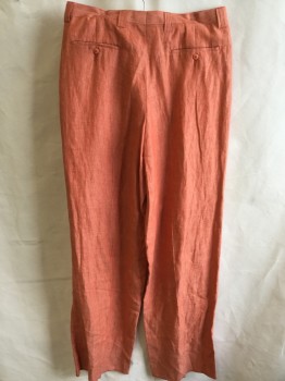 Mens, Pants, ANGELINO, Orange, Linen, Heathered, 31, 34, +3", 1.5" Waistband with Belt Hoops, 3 Pleat Front, Zip Front, 4 Pockets,