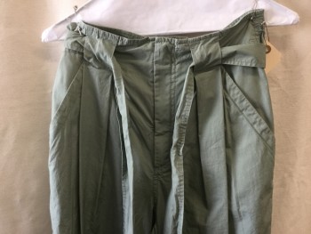 Womens, Pants, LA VIE , Mint Green, Cotton, Solid, 28, Cool Cotton Poplin, Tapered to Crop Fit, Double Pleats, High Waisted, 4 Pockets, Zip Front, Self Tie Belt