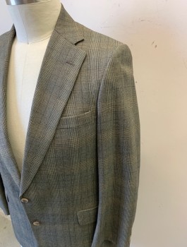 CARROLL & CO, Beige, Black, Brown, Wool, Glen Plaid, Single Breasted, Notched Lapel, 2 Buttons, 3 Pockets, Lining is Brown with Medallion Pattern