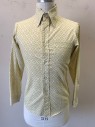 Mens, Casual Shirt, THE PUT ON SHOP, White, Chartreuse Green, Polyester, Cotton, Diamonds, S:31-2, N:14.5, Teenager/Small Men's Size, Long Sleeve Button Front, Collar Attached, 1 Patch Pocket, Late 1960's