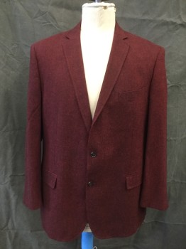 Mens, Sportcoat/Blazer, PAULO SOLARI, Red, Black, Wool, Polyester, Speckled, 48XL, Single Breasted, Collar Attached, Notched Lapel, 2 Buttons,  3 Pockets