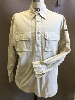 STRUCTURE, Khaki Brown, Cotton, Solid, Pull On, Collar Attached, Long Sleeves with Button Cuffs, 2 Flap Pocket, Small Tear in Right Shoulder