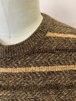COLLEZIONE DANTE, Brown, Tan Brown, Acrylic, Wool, Stripes - Horizontal , Chenille Knit, Pullover, Crew Neck, Long Sleeves, Pullover,