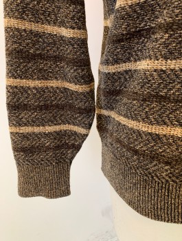 COLLEZIONE DANTE, Brown, Tan Brown, Acrylic, Wool, Stripes - Horizontal , Chenille Knit, Pullover, Crew Neck, Long Sleeves, Pullover,